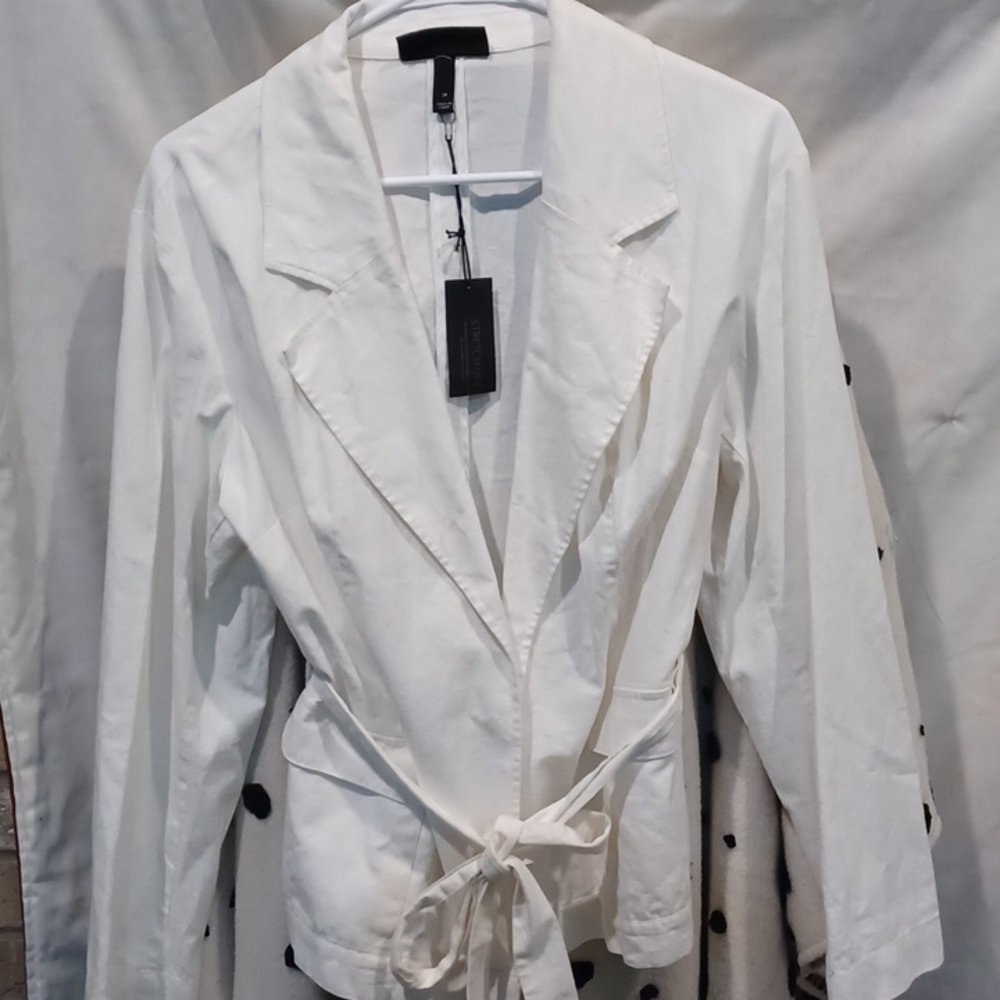 Lane Bryant OFF WHITE Stretch Linen JACKET, belted - NWT, Sz 14, pockets